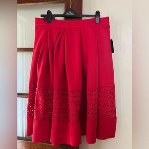 Eloquii Red Midi A-Line Skirt with Pleated Embellishments